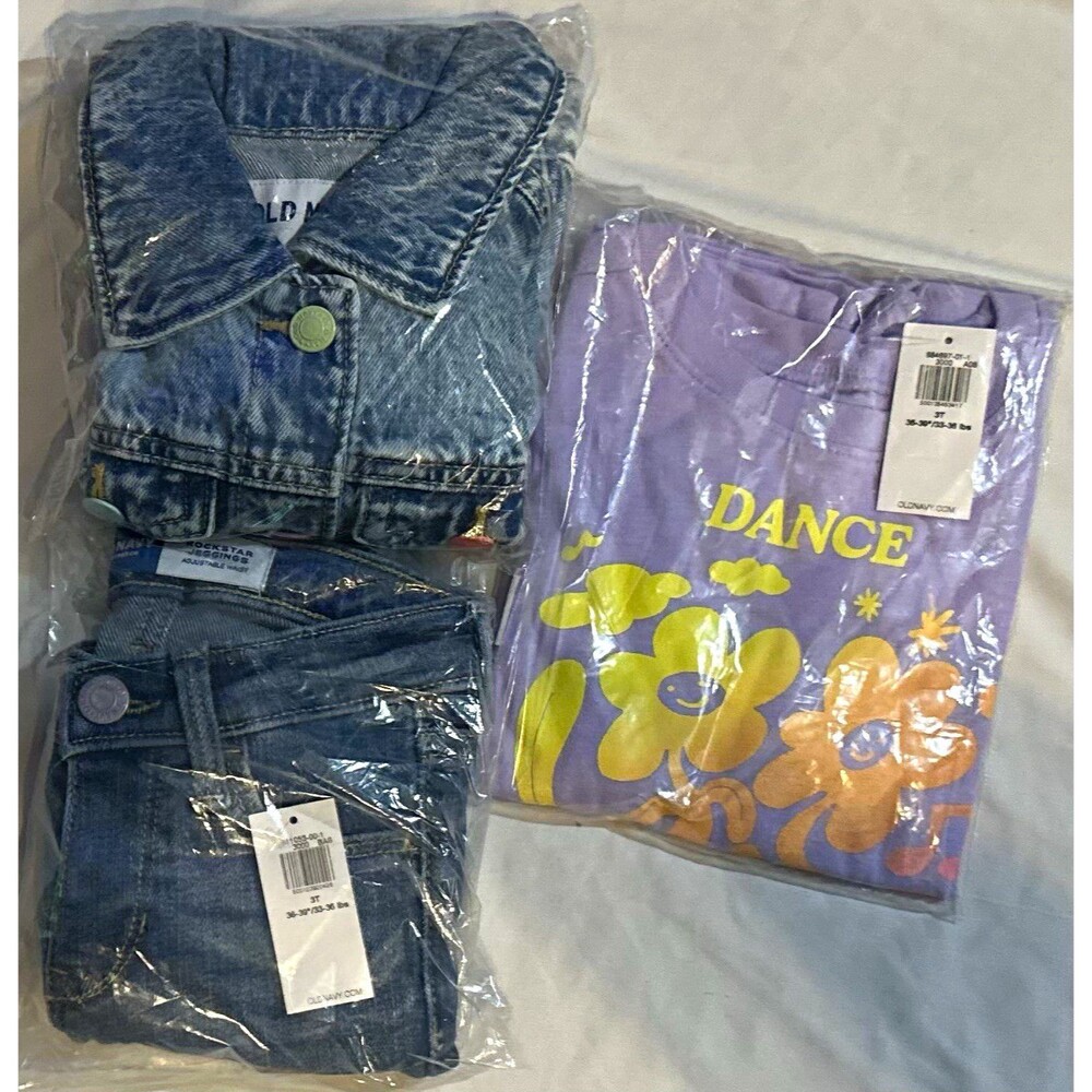 Old Navy Baby Girl 3T 3pc Lot Denim Jacket, Jeans, & Purple Dance Graphic Tee